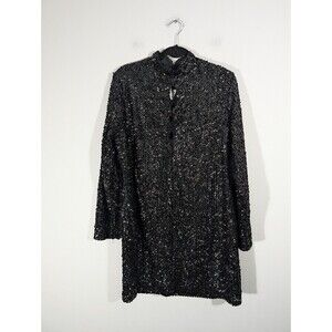 Nastygal Dress Women 12 Black Sequin Keyhole High Neck LS‎ Party Cocktail